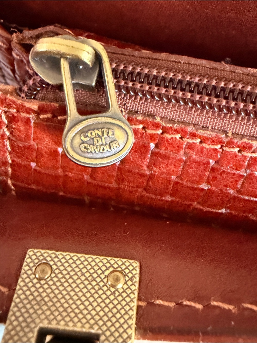 Conte di Cavour Vintage Italian Woven Leather Satchel Bag | Vera Pelle Brown - Picture 9 of 13